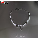 Pearl Cross Necklace Collarbone Chain Unisex