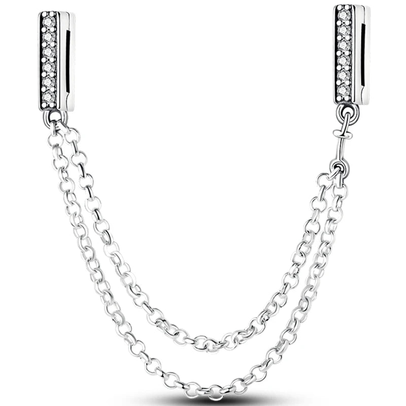 925 Sterling Silver Heart Clip Safety Chain Beads for Mesh Bracelet