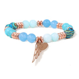 Reiki Chalcedony Beaded Bracelet Angel Wings for Women