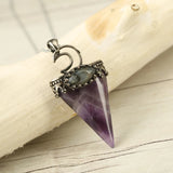 Reiki Chakra Stone Necklace Silver Crown Pendant