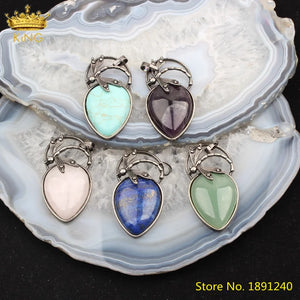 Reiki Gemstones Heart Pendant Findings, Amethysts Roses Quartz Beads Charms