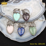 Reiki Gemstones Heart Pendant Findings, Amethysts Roses Quartz Beads Charms