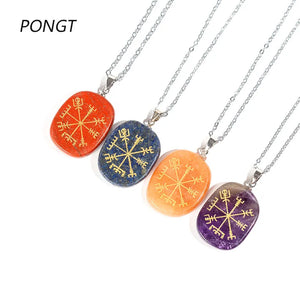 Reiki Chakra Vegvisir Viking Rune Necklace Lapis Lazuli Opal Pendant