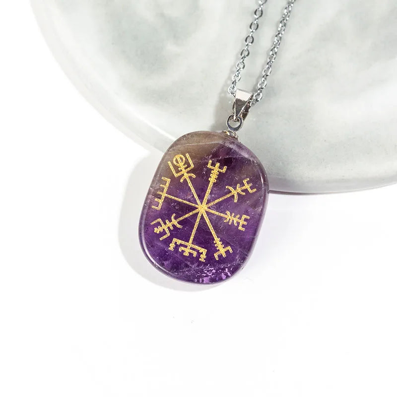 Reiki Chakra Vegvisir Viking Rune Necklace Lapis Lazuli Opal Pendant