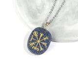 Reiki Chakra Vegvisir Viking Rune Necklace Lapis Lazuli Opal Pendant