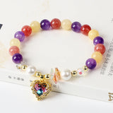Colorful Crystal Heart Charm Bracelets Amethyst Quartz Pearls