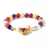 Colorful Crystal Heart Charm Bracelets Amethyst Quartz Pearls