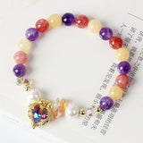 Colorful Crystal Heart Charm Bracelets Amethyst Quartz Pearls
