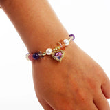 Colorful Crystal Heart Charm Bracelets Amethyst Quartz Pearls