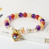 Colorful Crystal Heart Charm Bracelets Amethyst Quartz Pearls