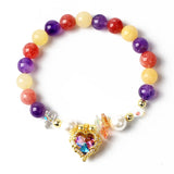 Colorful Crystal Heart Charm Bracelets Amethyst Quartz Pearls