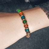 Reiki Coloured Glaze Beads Mixed Bracelet Hammered Copper Charm