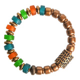 Reiki Coloured Glaze Beads Mixed Bracelet Hammered Copper Charm