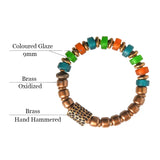 Reiki Coloured Glaze Beads Mixed Bracelet Hammered Copper Charm