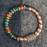 Reiki Coloured Glaze Beads Mixed Bracelet Hammered Copper Charm