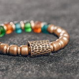 Reiki Coloured Glaze Beads Mixed Bracelet Hammered Copper Charm