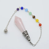 Reiki Healing 7 Chakra Stone Pendulum Dowsing Bead Chain Hexagonal Prism Pyramid