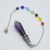 Reiki Healing 7 Chakra Stone Pendulum Dowsing Bead Chain Hexagonal Prism Pyramid