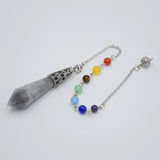 Reiki Healing 7 Chakra Stone Pendulum Dowsing Bead Chain Hexagonal Prism Pyramid