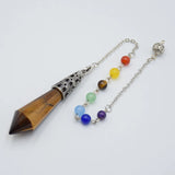 Reiki Healing 7 Chakra Stone Pendulum Dowsing Bead Chain Hexagonal Prism Pyramid