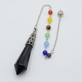 Reiki Healing 7 Chakra Stone Pendulum Dowsing Bead Chain Hexagonal Prism Pyramid