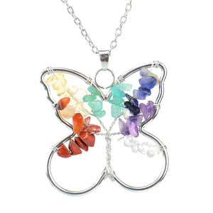 Reiki Healing Gravel Crystal Butterfly Tree Of Life Fortune Tree Necklace