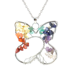 Reiki Healing Gravel Crystal Tree Of Life Necklace