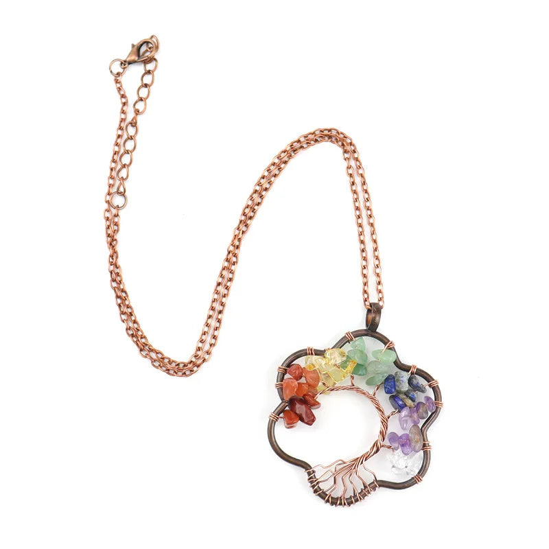 Reiki Healing Fortune Tree Necklace Crystal Flower Choker