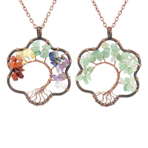 Reiki Healing Fortune Tree Necklace Crystal Flower Choker