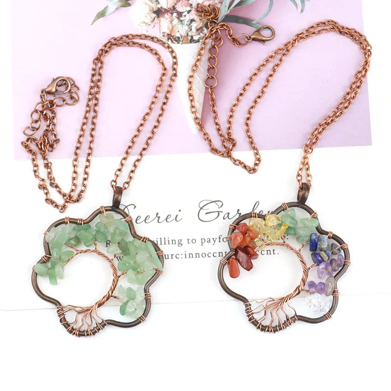 Reiki Healing Fortune Tree Necklace Crystal Flower Choker