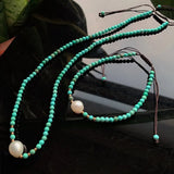 Reiki Healing Turquoises Choker Necklace with Pearl Charm