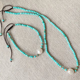 Reiki Healing Turquoises Choker Necklace with Pearl Charm