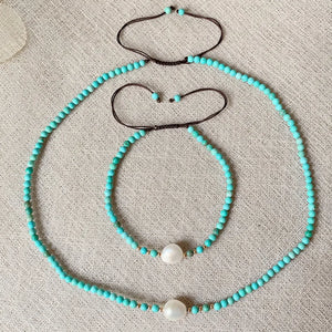 Reiki Healing Turquoises Choker Necklace with Pearl Charm