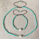 Reiki Healing Turquoises Choker Necklace with Pearl Charm