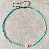 Reiki Healing Turquoises Choker Necklace with Pearl Charm