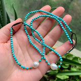 Reiki Healing Turquoises Choker Necklace with Pearl Charm