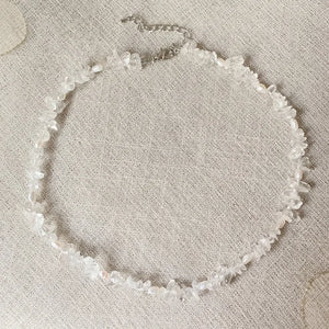 Raw Mineral Clear Quartz Choker Necklace Crystal Pearl Charm