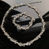 Raw Mineral Clear Quartz Choker Necklace Crystal Pearl Charm