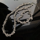 Raw Mineral Clear Quartz Choker Necklace Crystal Pearl Charm