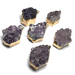 Reiki Healing Amethysts Charm Pendant DIY Necklace Bracelet Gift 30x40mm