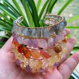Reiki Healing Crystal Cuff Bracelet Irregular Quartz Stone Bangle Jewelry