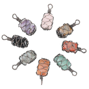 Reiki Crystal Pendant Wire Wrap Charm Raw Amethyst Pink Quartz Stone Pendulum