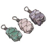 Reiki Crystal Pendant Wire Wrap Charm Raw Amethyst Pink Quartz Stone Pendulum