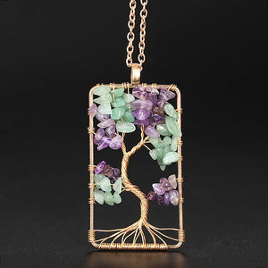 Reiki Healing Necklace Square Tree Of Life Quartz Crystal Choker