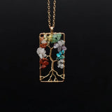 Reiki Healing Gravel Pendant Necklace Tree Of Life Quartz Crystal Choker
