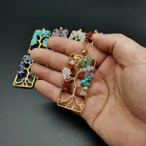 Reiki Healing Necklace Square Tree Of Life Quartz Crystal Choker