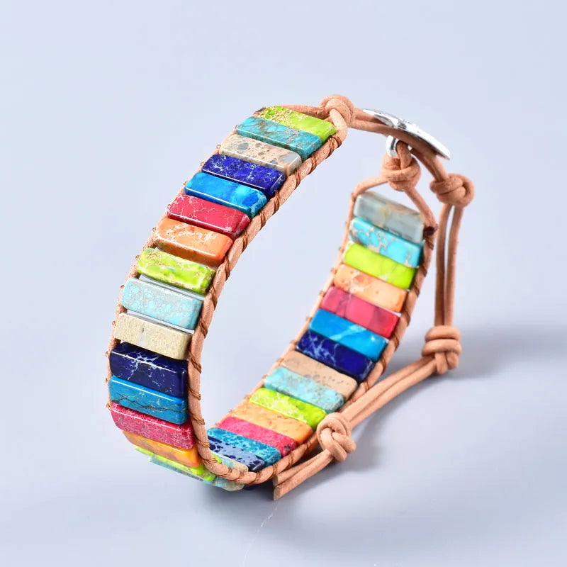Reiki Healing Chakra Tibetan Bracelet Natural Stone Leather Wrap
