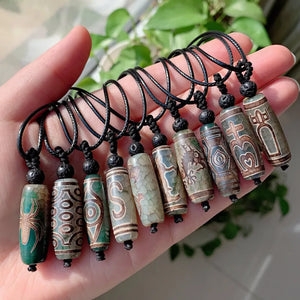 Reiki Healing Stone Necklace Dzi Agates Pendant Buddha Charm