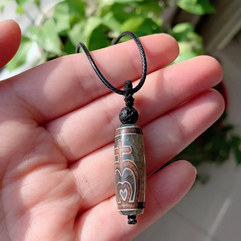 Reiki Healing Stone Necklace Dzi Agates Pendant Buddha Charm