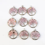 Reiki Jewelry Rose Quartzs Tree of Life Pendant Necklace